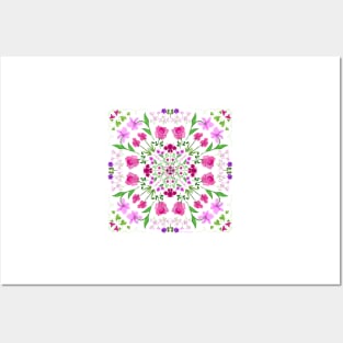 Delicate Floral Mandala on White Background Posters and Art